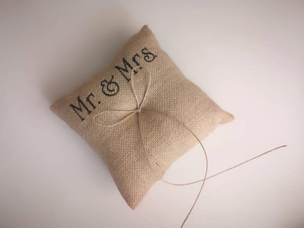 Mr and Mrs Burlap Ring Cushion 15cm x 15cm Mr-and-Mrs-Burlap-Ring-Cushion-15cm-x-15cm