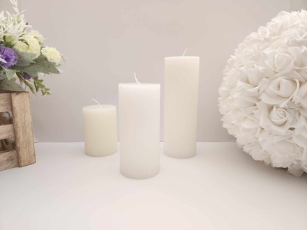 White Ribbed Pillar Candle 15cm WRP15