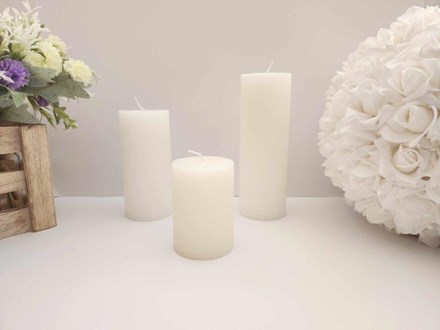 White Ribbed Pillar Candle 10cm WRF10